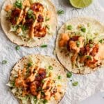 Blackened Shrimp Tacos with Spicy Slaw and Garlic Lime Sauce Recipe