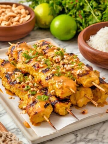 Thai Grilled Coconut Chicken Skewers with Peanut Sauce Recipe