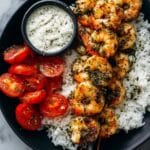 Chimichurri Shrimp with Rice, Cherry Tomatoes, and Tzatziki Recipe