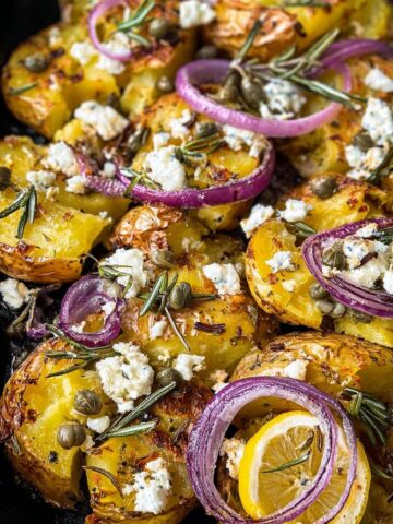 Quick Smashed Greek Potatoes with Feta, Rosemary, and Lemon Recipe