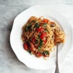 Black Pepper & Parmesan Spaghetti with Garlic Roasted Cherry Tomatoes Recipe