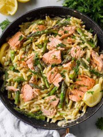 Creamy Lemon Salmon Pasta with Asparagus Recipe