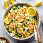 Lemon Shrimp Orzo with Spinach, Feta, and Fresh Herbs Recipe