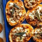 Autumn Naan Pizzas with Caramelized Shallots, Pumpkin, Sausage, and Sage Recipe