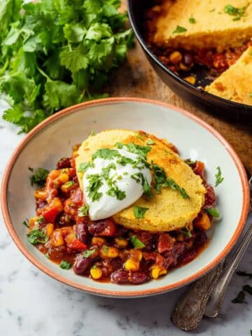 Vegan Three-Bean Tamale Pie with Cornbread Crust Recipe