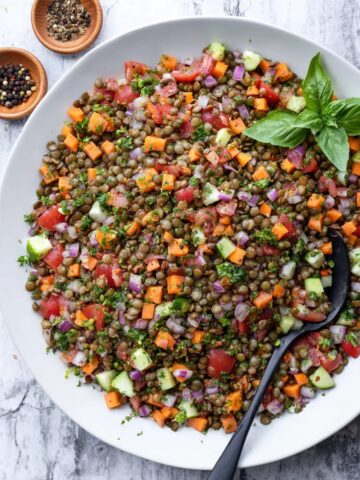 Lentil Salad with Fresh Vegetables, Herbs, and Tahini Dressing Recipe