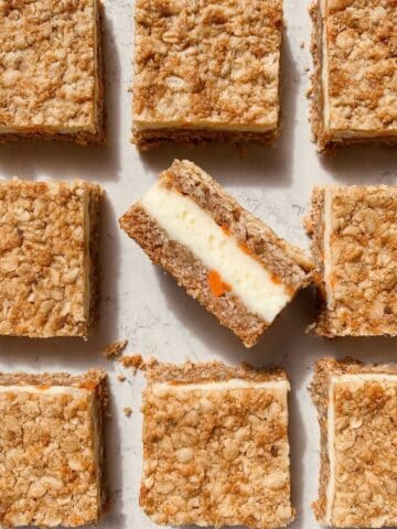 Carrot Cake Bars with Cheesecake Swirl and Crumble Topping Recipe