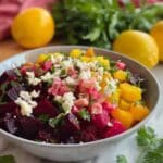 Chickpea, Beet & Feta Salad with Lemon-Garlic Vinaigrette Recipe