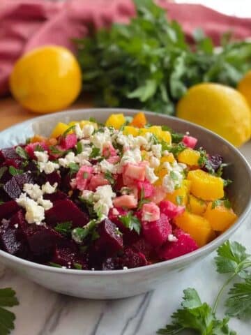 Chickpea, Beet & Feta Salad with Lemon-Garlic Vinaigrette Recipe
