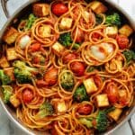 Halloumi Pasta with Cherry Tomatoes, Olives, and Basil Recipe