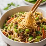 Crockpot Beef Ramen with Edamame and Fresh Vegetables Recipe