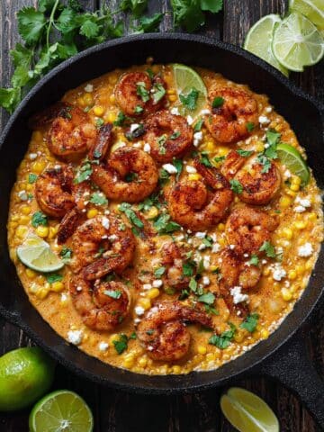 Shrimp and Creamed Corn Skillet with Feta and Lime Recipe
