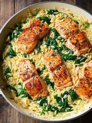 One Skillet Salmon with Lemon Orzo Recipe