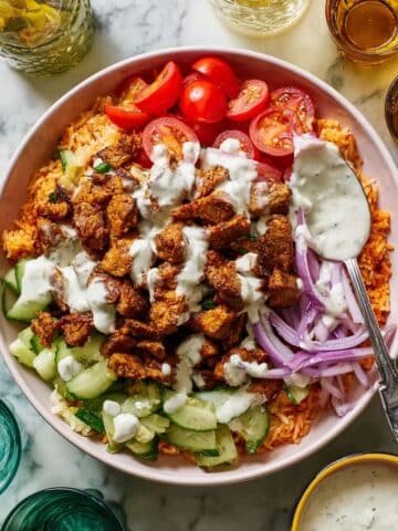 Chicken Shawarma Crispy Rice Salad with Lemon-Tahini Dressing Recipe
