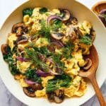 Spinach and Mushroom Egg Scramble with Avocado and Fresh Herbs Recipe