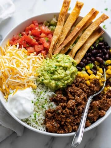 Easy Chicken Burrito Bowls with Crispy Tortilla Strips Recipe