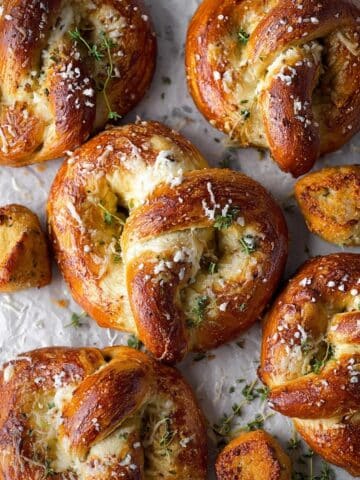 Mozzarella Stuffed Rosemary and Parmesan Soft Pretzels Recipe