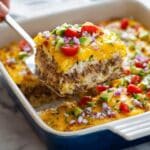 Beef Burrito Casserole with Cheesy Rice and Refried Beans Recipe