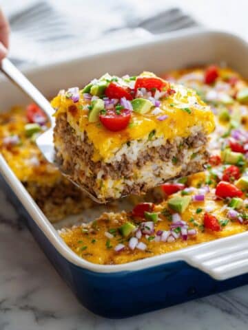 Beef Burrito Casserole with Cheesy Rice and Refried Beans Recipe