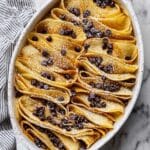 Pancake Casserole with Maple, Cinnamon, and Chocolate Chip Garnish Recipe