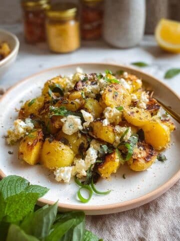 Baked Feta Potatoes with Roasted Garlic, Lemon, and Basil Recipe