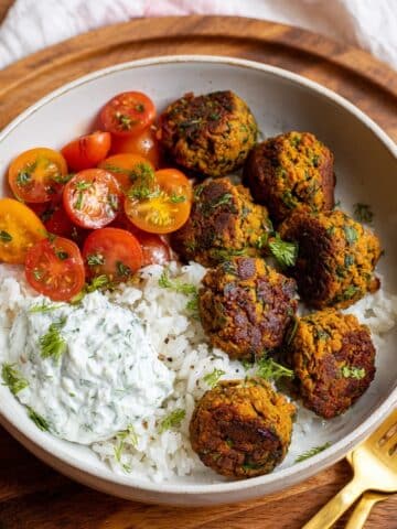 Baked Greek Lentil Meatballs with Tzatziki Recipe