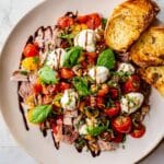 Grilled Skirt Steak with Cherry Tomatoes, Burrata, and Basil Recipe