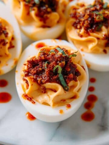 Spicy Thai Chili Garlic Deviled Eggs Recipe