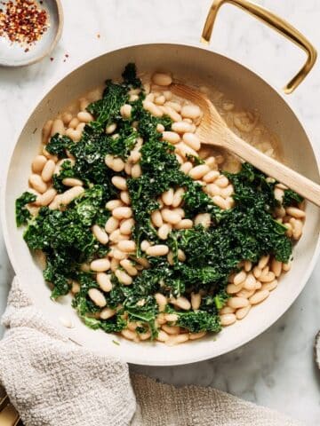 Creamy Skillet White Beans with Greens and Parmesan Recipe