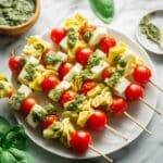 Tortellini Skewers with Lemon Spinach Pesto Recipe