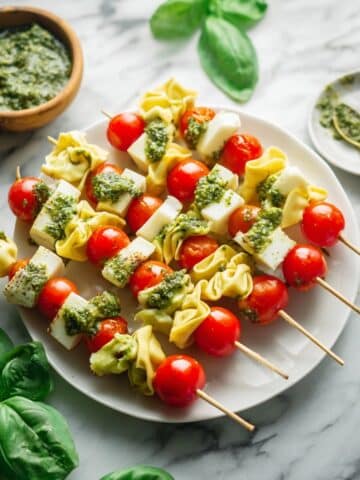 Tortellini Skewers with Lemon Spinach Pesto Recipe