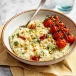 Caprese Risotto with Roasted Cherry Tomatoes, Mozzarella, and Basil Pesto Recipe