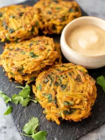 Carrot Fritters with Yogurt-Hummus Dip Recipe