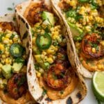 Shrimp Taco with Roasted Corn Avocado Salsa and Spicy Lime Sauce Recipe