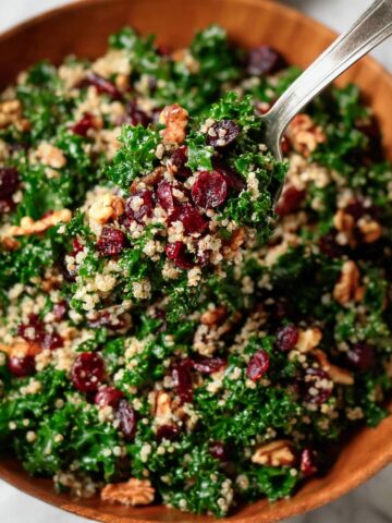 Cranberry Kale Quinoa Salad with Candied Pecans and Feta Recipe