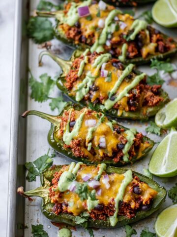 Turkey-Stuffed Poblano Peppers with Avocado Crema Recipe