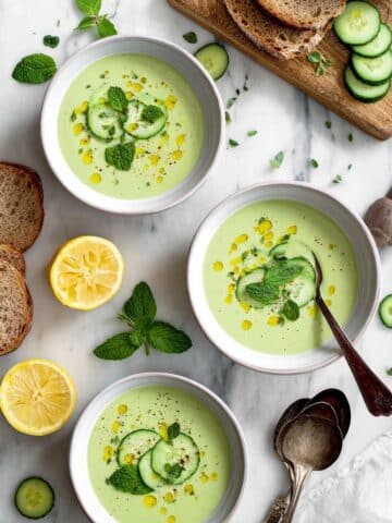 Cold Cucumber Soup with Basil, Dill, and Mint Recipe