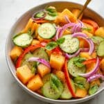 Cantaloupe and Cucumber Salad with Red Bell Pepper and Red Onion Recipe