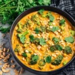 Peanut Butter Curry with Chickpeas, Broccoli, and Cilantro