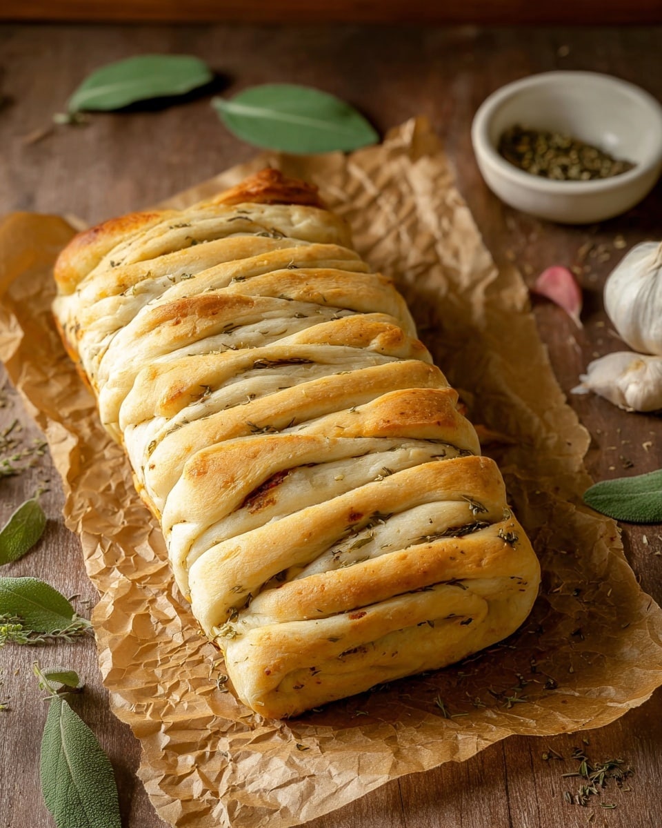 The image shows several slices of soft, light golden bread stacked slightly leaning on each other on brown parchment paper. Each slice has a light fluffy texture inside with a thin, crispy crust browned on the edges and sprinkled with small bits of herbs and spices in green, red, and black colors. The bottom slice is partially torn to show the bread's airy inside. There is a garlic bulb and some sea salt flakes scattered around. The whole scene is on a white marbled surface. photo taken with an iphone --ar 4:5 --v 7