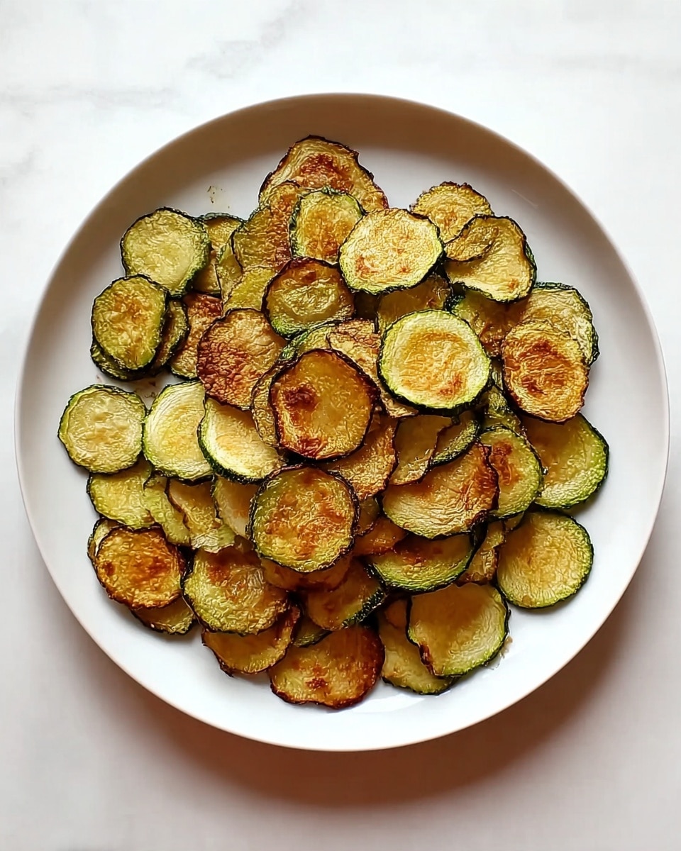 A white plate on a white marbled surface filled with a single layer of thin, round zucchini slices. The zucchini slices have a mix of light green and golden brown colors, with some crispy darker edges showing they are cooked. The texture looks slightly crunchy and oily. photo taken with an iphone --ar 4:5 --v 7