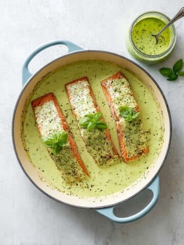 Baked Salmon with Pesto Cream Sauce Recipe