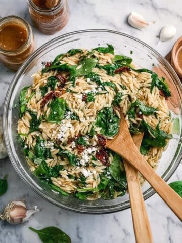 Spinach Orzo Salad with Balsamic Vinaigrette and Sun-Dried Tomatoes Recipe